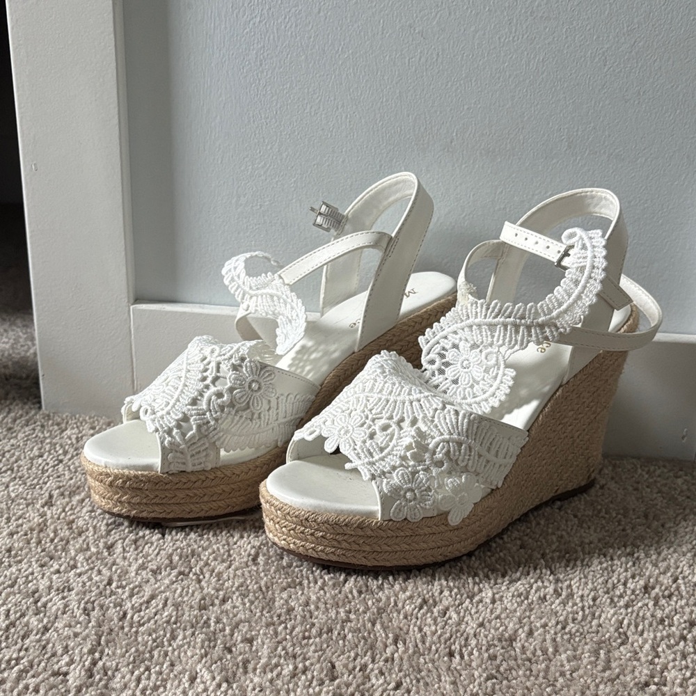 Milano White Lace Wedge Sandals